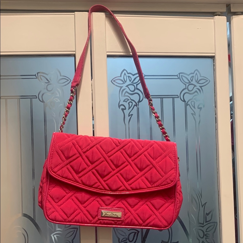Vera Bradley Pink Shoulder Bag with Quilted Design and Long Strap